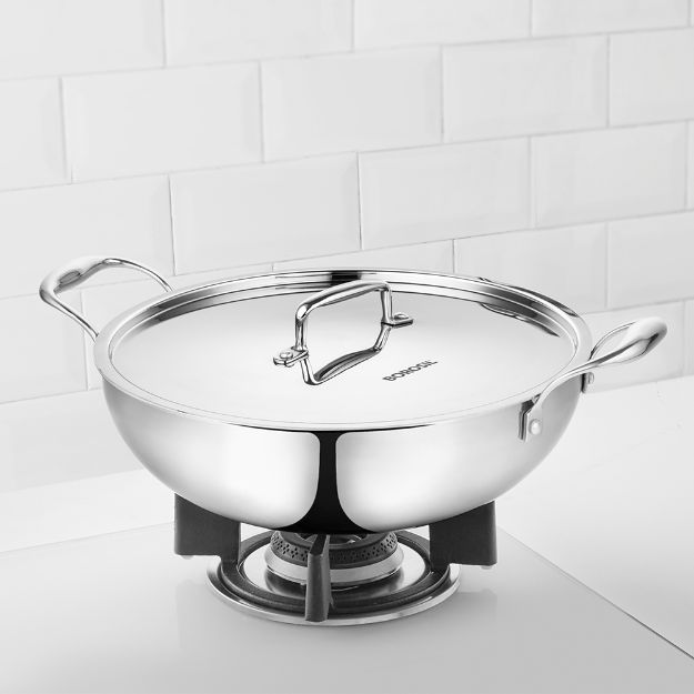 Picture of BOROSIL TRI-PLY STAINLESS STEEL KADHAI 26CM WITH LID